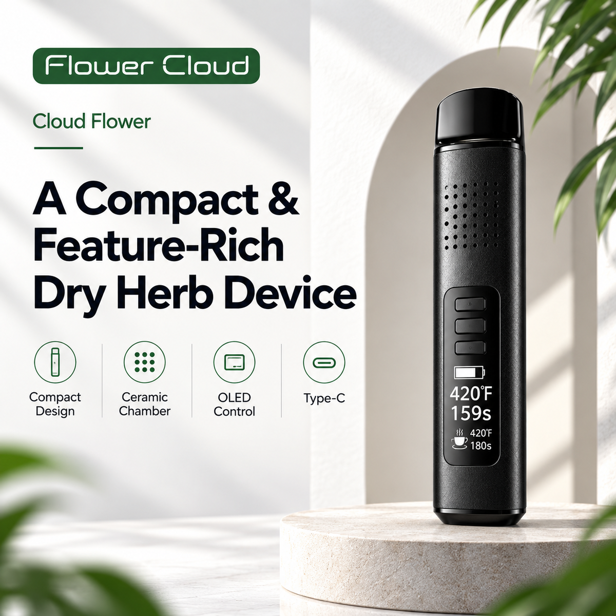 Cannbro Flower Cloud Dry Herb Vaporizer with OLED Display