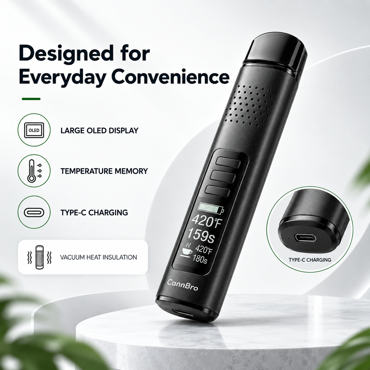 Cannbro Flower Cloud Dry Herb Vaporizer with OLED Display